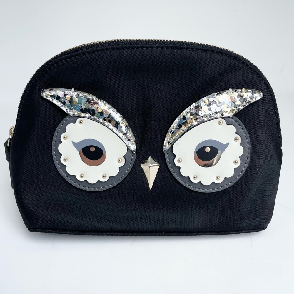 Kate Spade Small Marcy Star Bright Black Owl Nylon Cosmetic Bag